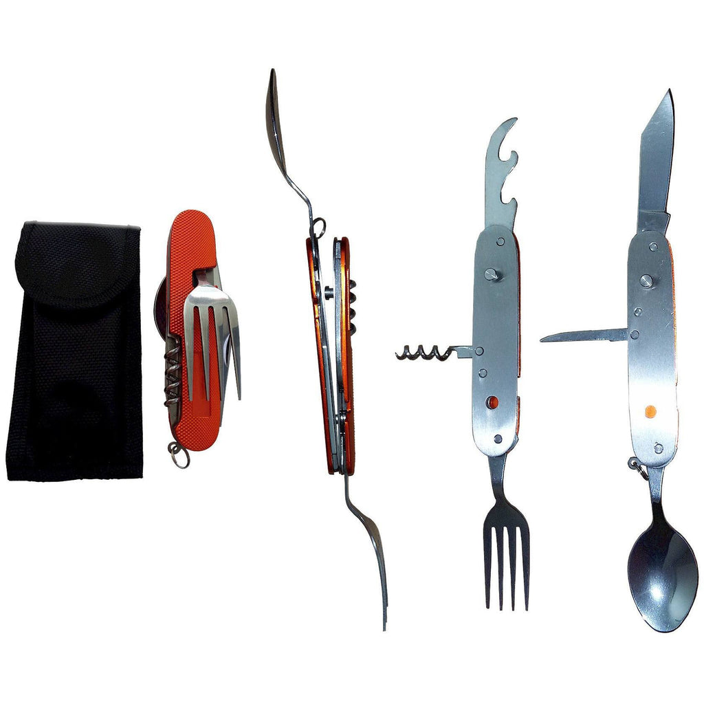 Cuchillo de campamento con tenedor/cuchara de acero inoxidable.